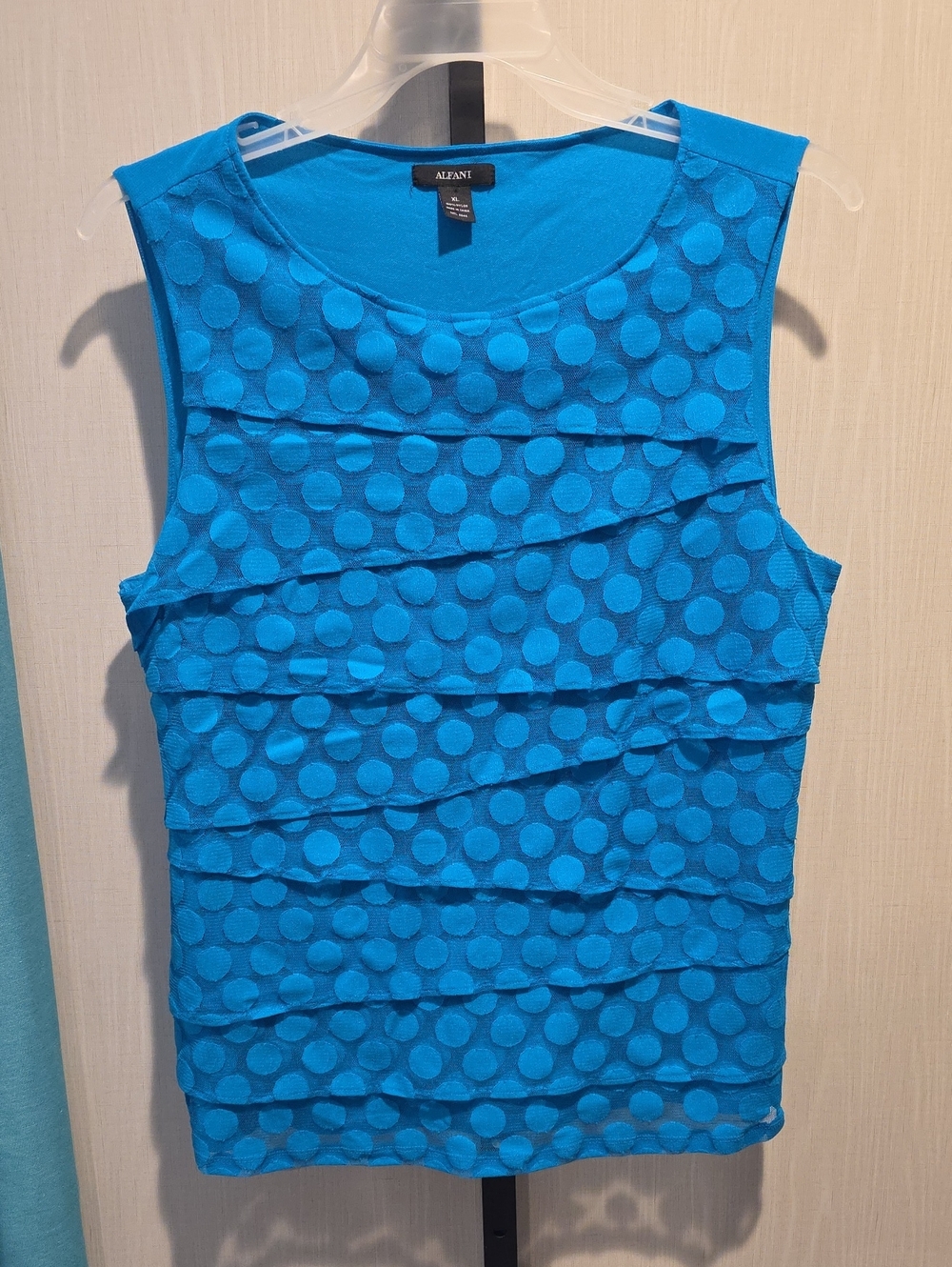 (J44) Alfani Bright Blue Polka Dot Layered Sleeveless Tank